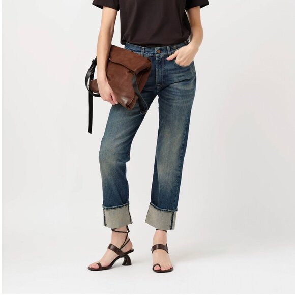 LIKE NEW - R13 Stretch Cotton Denim Cuffed Selvedge Romeo Jeans in Adelaide Blue - Picture 2 of 10